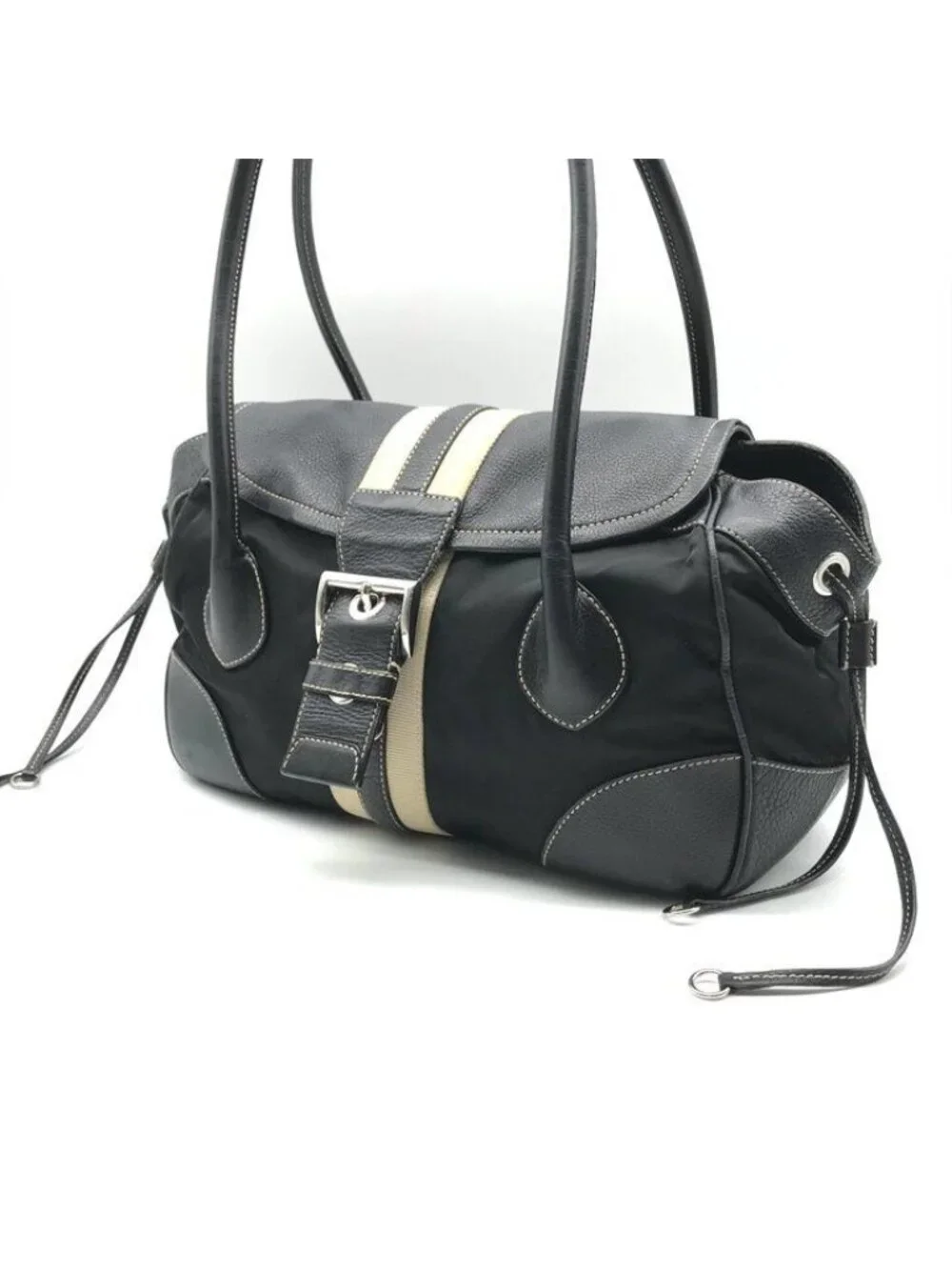 Prada Nylon Leather Belt Hand Bag Black